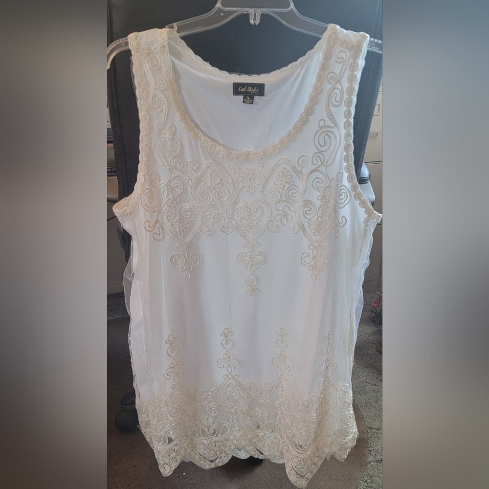 Cream Off White Lace Tank Top size XL 2 layer